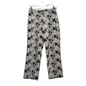 Lulus Embroidered Floral Pants White Navy Blue Boho Coastal Cottagecore